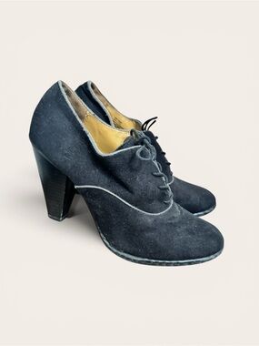 Black Suede Lace-Up High Heel Oxfords - Women
